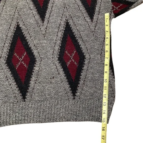 Vintage Argyle Grandpa Sweater Gray Red Fall Winter Preppy Classic Men’s Large - Picture 6 of 7